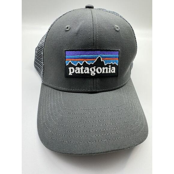Patagonia Gray P-6 Logo Trucker Hat Mesh Snap Back Organic Cotton Hat Cap OSFM - Picture 2 of 9